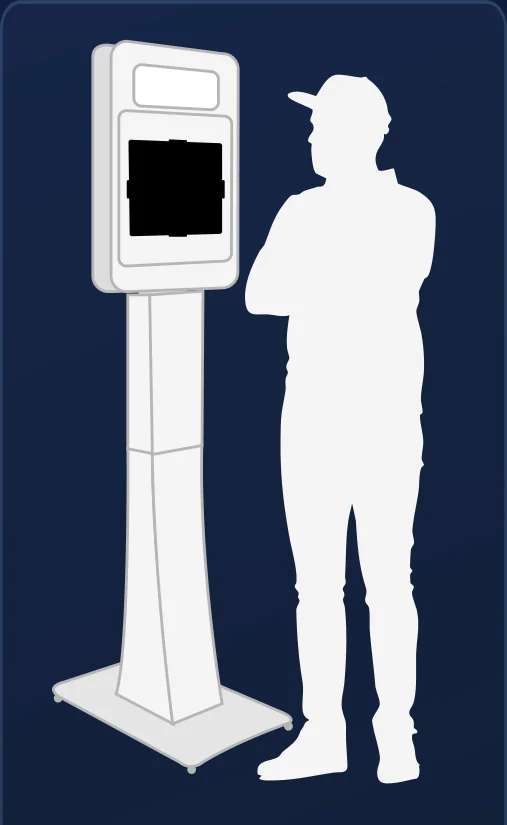 A guest using a sleek self-service premium photo booth.