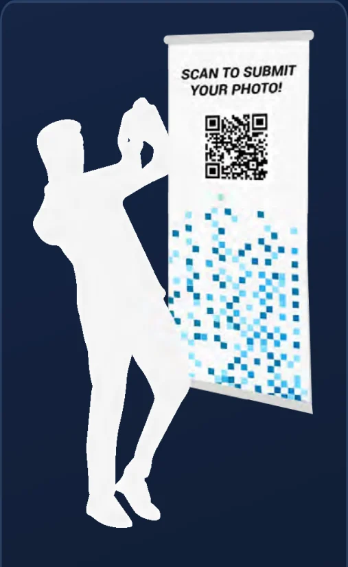 A guest scanning a QR code on printed event signage.