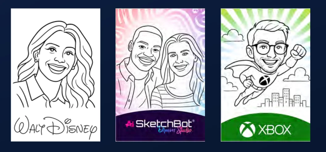 Three SketchBot units ready to draw at an event.