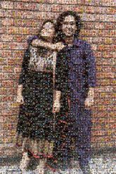 A Smiling Couple couples girlfriends boyfriends distance poses smiling laughing together brick outdoors hugging