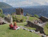 Urquhart Castles structures architecture vacations travel outdoors outside nature couples people love family distant distance scotland