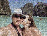 vacation tropical beach sea ocean water romantic couple kissing selfie island tourists
