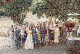 wedding party people groups faces portraits husband wife marriage married outdoors formal bride groom groups distant distance