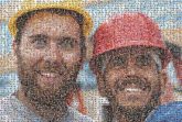 volunteers community construction team men guys faces people smiling selfie