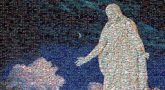 Night Scene night statues religion religious clouds moon stars figures