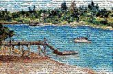 Water resources Painting Watercolor painting Caribbean Sea Shore Coast Boat Summer Bay Coastal and oceanic landforms Vehicle