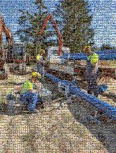 Construction Construction Pipe Workwear Machine Blue-collar worker Hard hat Soil Construction worker Building material Truck