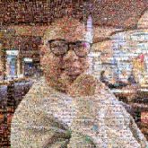 Restaurant Restaurant Fast-food restaurant Fast food Eyewear Glasses Vision Care Facial expression Smile Happiness Pleased Selfie Chair