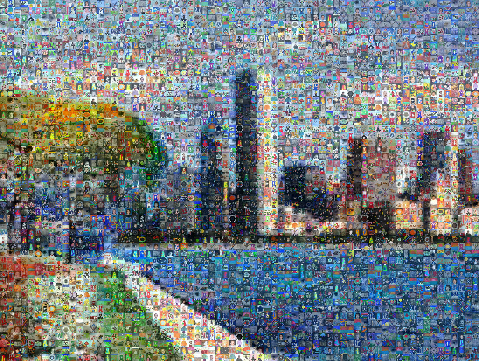 photo mosaic created using over 1080 photos of children and their art