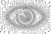 This monochrome eye was created using approximately 500 symbols and alphanumeric characters