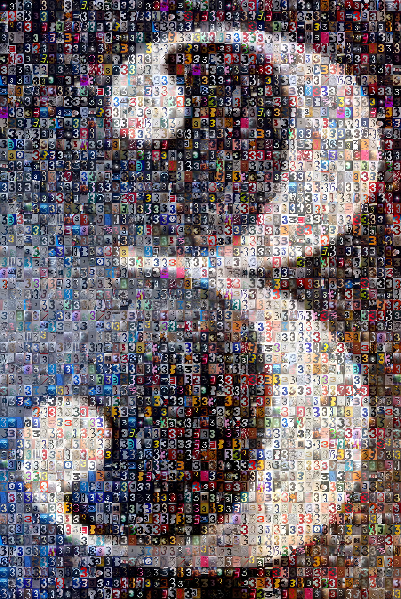 photo mosaic created using 392 photos of the number three