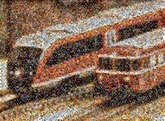 This scatter mosaic of an antique train toy set was created using 136 photos