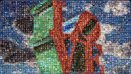 3D raised style photo mosaic with layered depth.