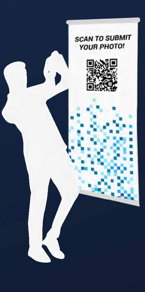 A guest scanning a QR code on printed event signage.