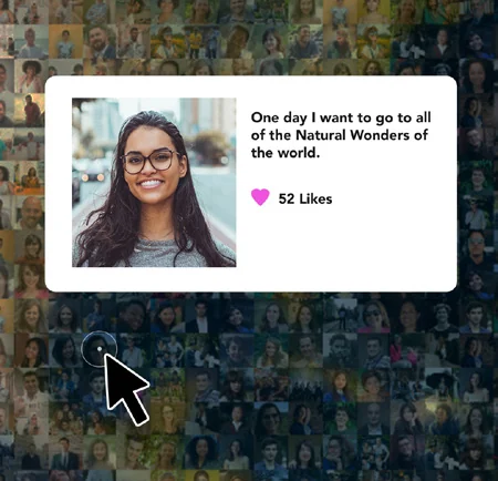 Click-and-learn popup over a mosaic grid.