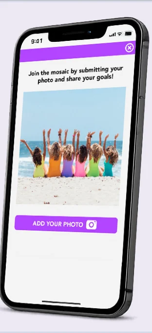 Phone showing a join-the-mosaic upload screen.