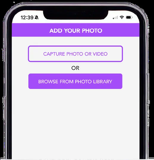 Add Your Photo screen with capture and library options.